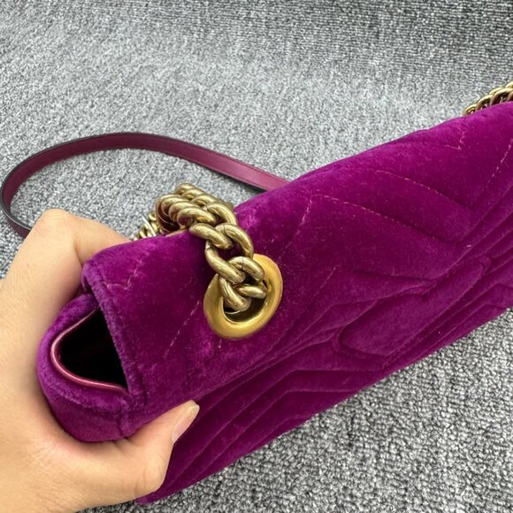 GUCCI GG Marmont Flap Purple Velvet Shoulder Bag 699-030625 - Picture 6 of 16